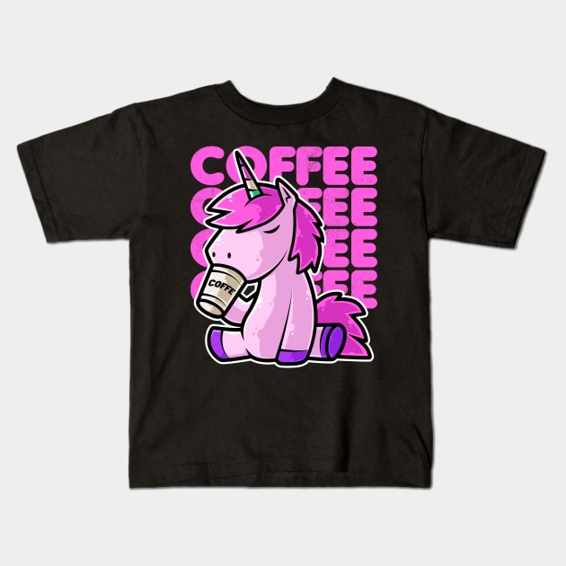 Cute Unicorn Drinking Coffee Kawaii Neko Anime graphic Kids T-Shirt by theodoros20